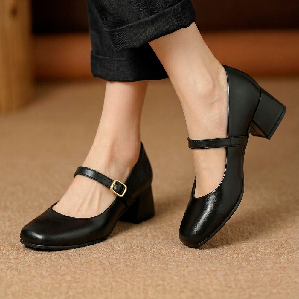 Scarpin Mary Jane Macerata Feminino Salto Bloco Médio Elegante Confortável Social Trabalho Ref: 201