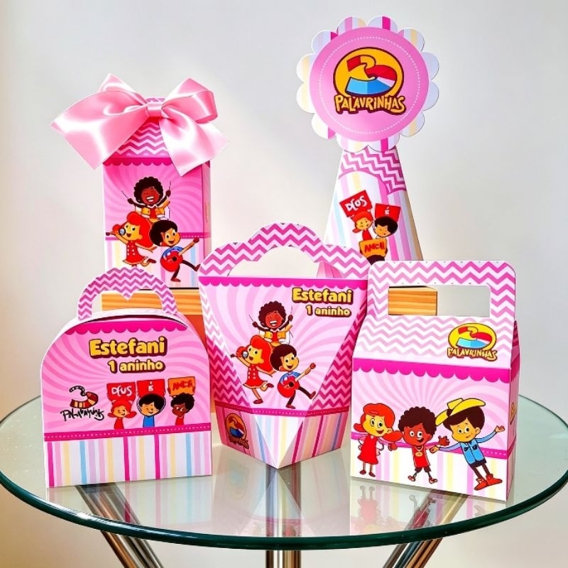 KIT CAIXINHAS PERSONALIZADA -TEMA  3 PALAVRINHAS MENINA |PEGUE E MONTE- LEMBRANCINHA FESTA INFANTIL-