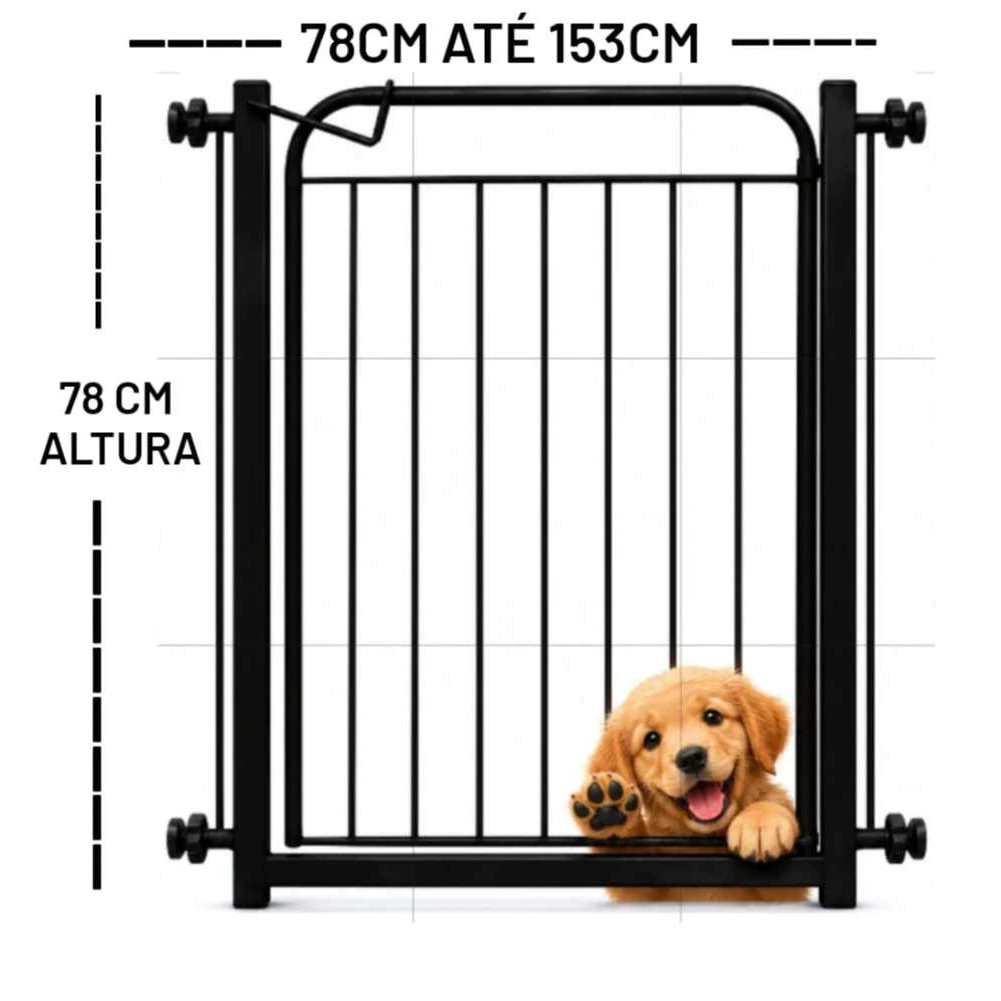 Portão Pet 78cm A 83, 93 , 103 ,113 , 123, 133, 143 , 153cm Com Extensores Cercadinho de Proteção