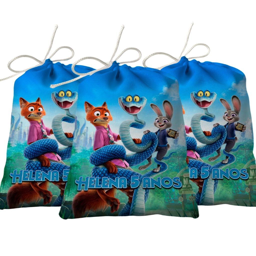 Sacolinha Lembrancinha Festa Aniversário Surpresa Tecido Personalizado Zootopia Filme 2