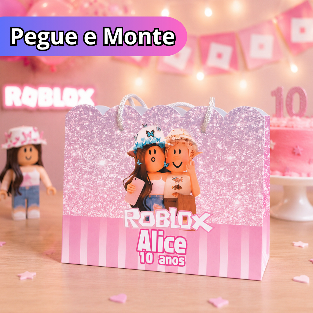 Sacolinha Personalizada Pegue e Monte Roblox Menina festa infantil formato nuvem sacolinha surpresa