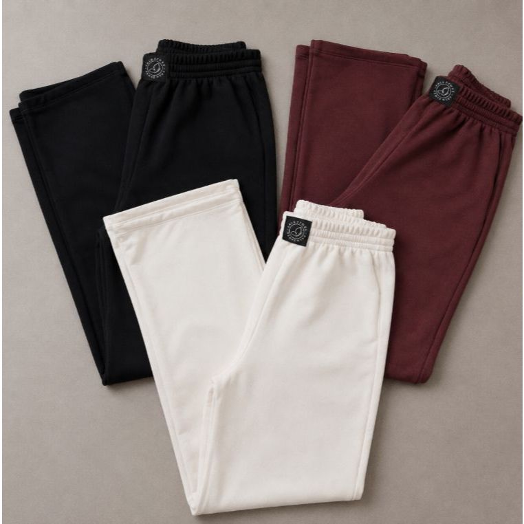 Calça Moletom Feminina com Bolso Cintura Alta Pantalona Calça Feminina Wide Leg Moda Blogueira