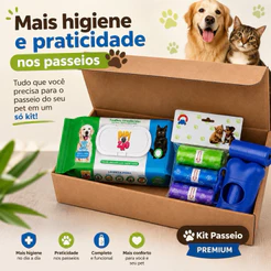 Kit Passeio Cata Caca Cachorro + Toalha Lenço Umedecido Pet + Porta saquinhos | Kit completo Passeios e Higiene Pet