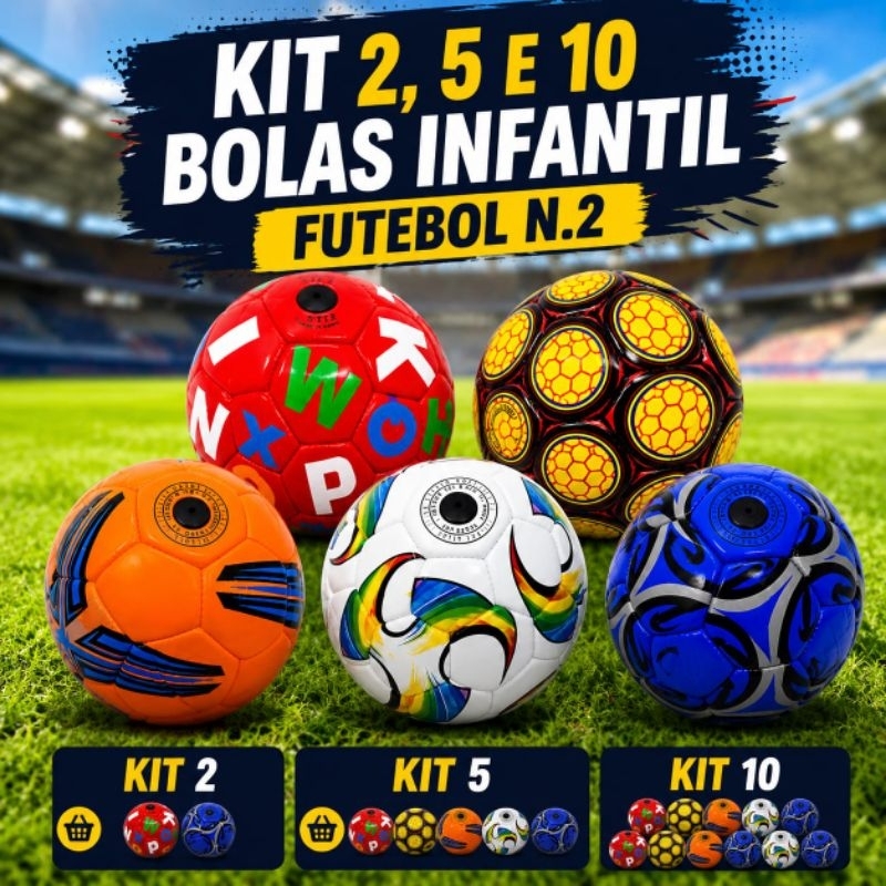 Kit Bola Futebol Número 2 Infantil Treino  Resistente Ideal Para Jogos e Treinamentos