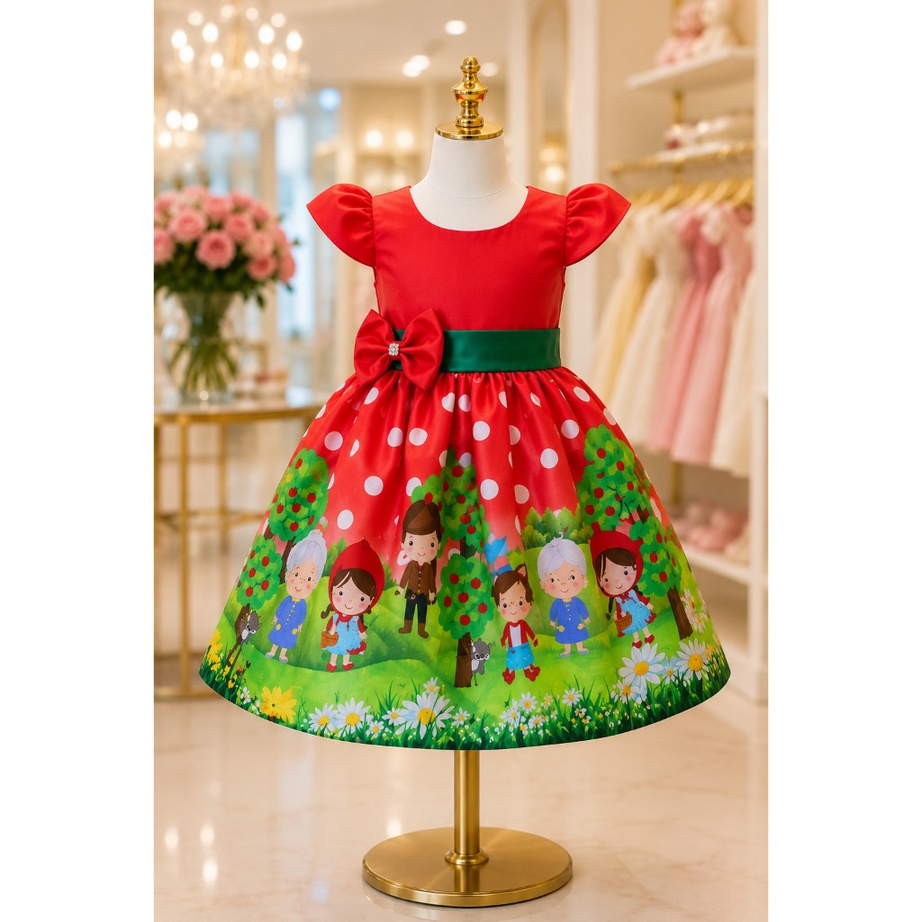 Vestido Infantil Temático Simples Chapeuzinho Vermelho (nf)