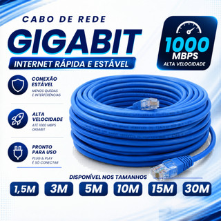Cabo De Rede Azul RJ45 CAT5e Pc Notebook Roteador Smart Tv Video Game 1,5/3/5/10/15/30 Metros CAT5e