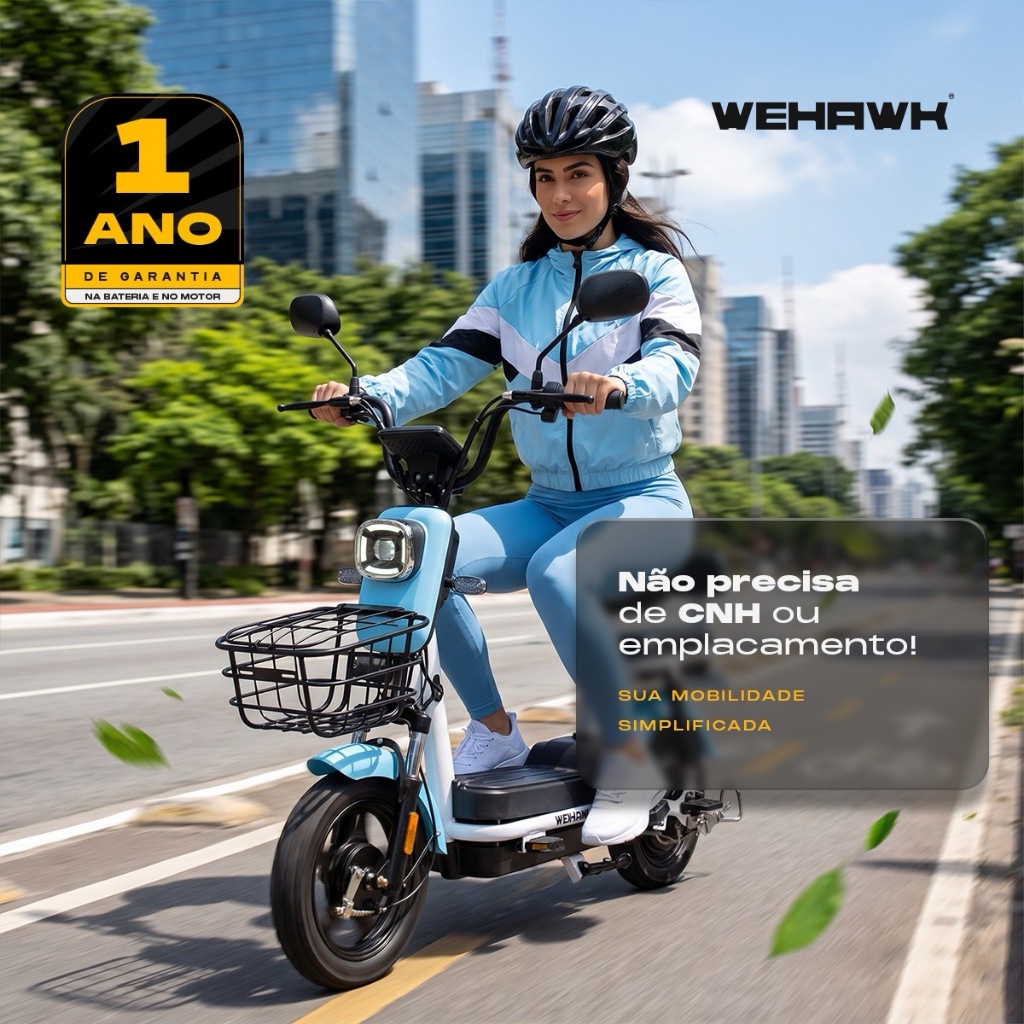 Bike Elétrica 500W Wehawk WX-04 Bateria de Chumbo 48V 12Ah Autopropelido Pré Montada