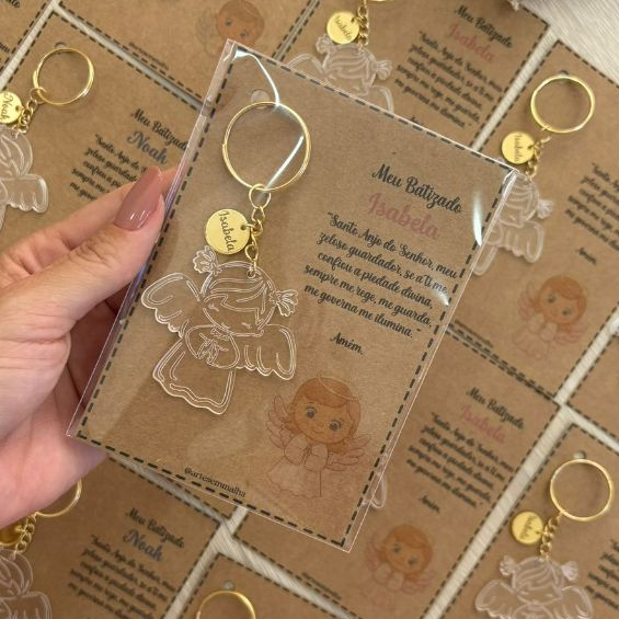 Kit 5 chaveiro Lembrancinha de Batizado Menino Menina Personalizada Chaveiro Anjinho Anjinha com cartão e embalagem.