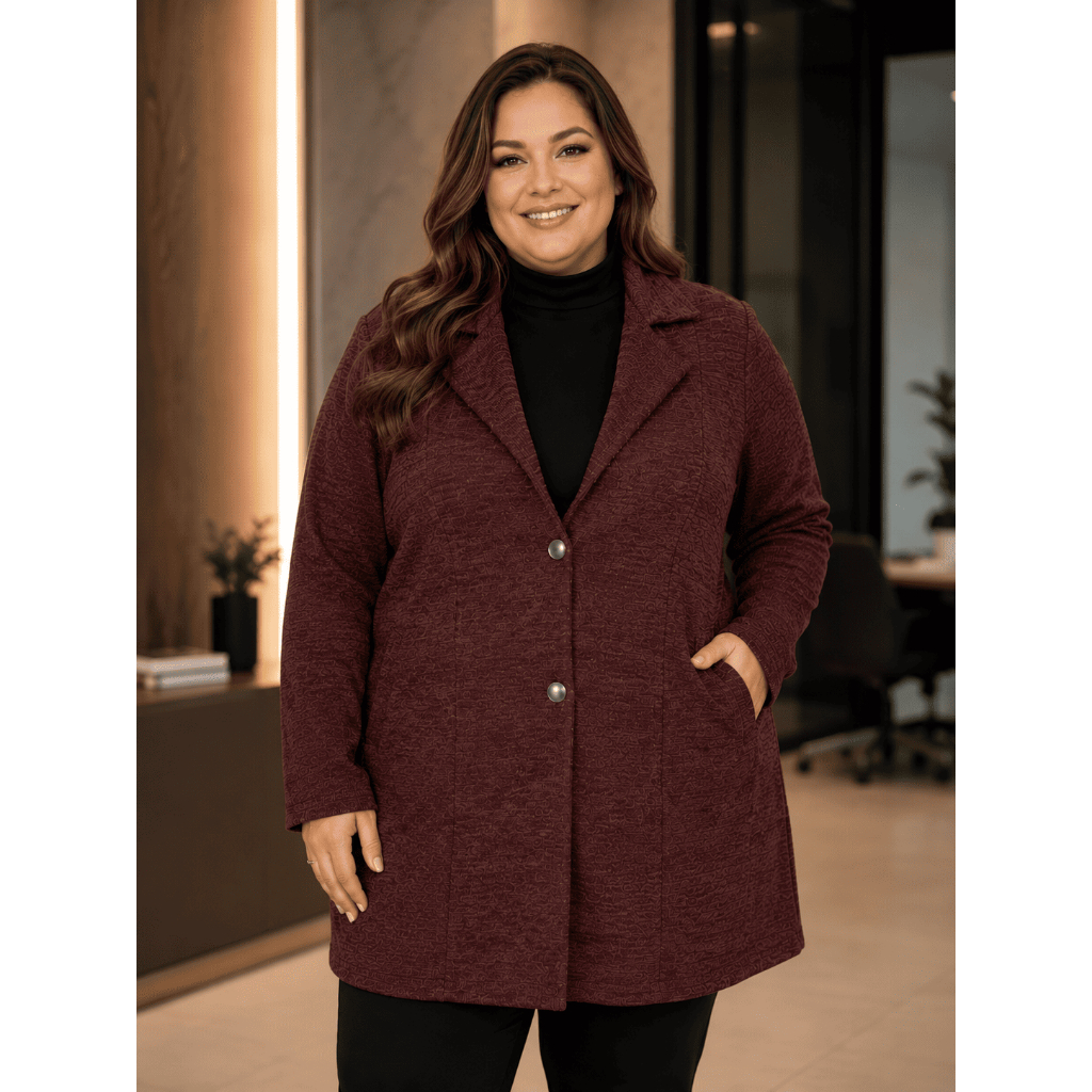 Casaco Feminino Plus Size Longo Blazer Elegante Malha Ribana Com Bolso Moda Outono Inverno