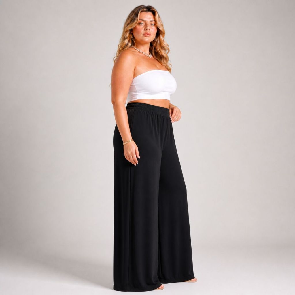 Kit 2 Calças Pantalona Plus Size Feminina Viscose Premium GG G1 G2 G3 G4 G5 Cós Elástico — imagem 2 de 2
