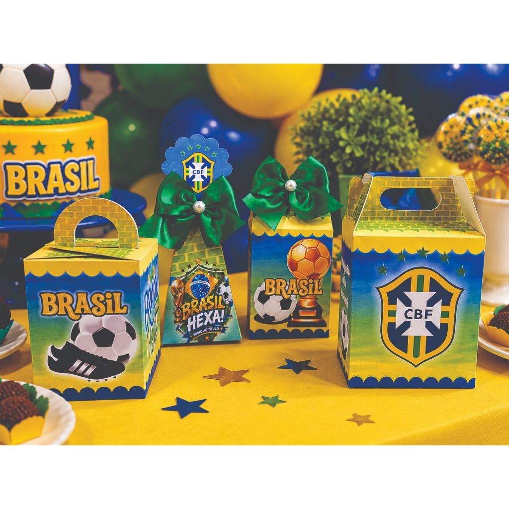 kit Lembrancinha Personalizados Festa Infantil menino/menina Tema futebol Copa - Brasil - Caixinhas Menor (melhor) preço