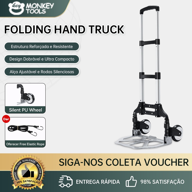 MonkeyTools Carrinho de Mão Dobrável 75kg com Roda PU Silenciosa + Corda Elástica Grátis