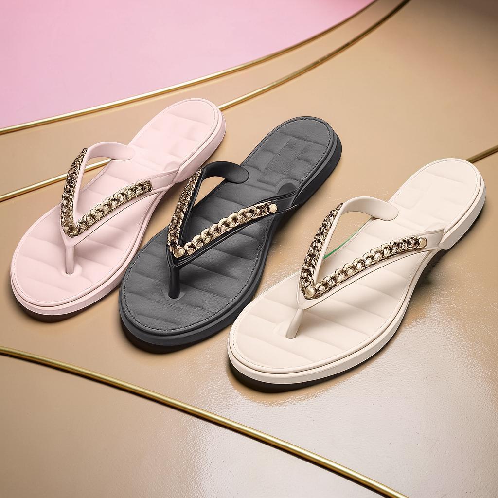 Chinelo Feminino com Tira Dourada Leve e Confortável - Cantinho dos achadinhos