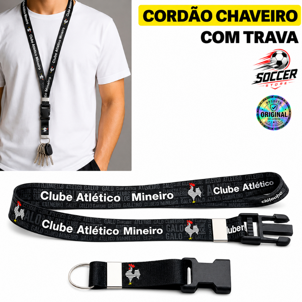 Cordão Chaveiro Atlético Mineiro Time Lanyard Pescoço Oficial Original Trava Mochila Argola Presente