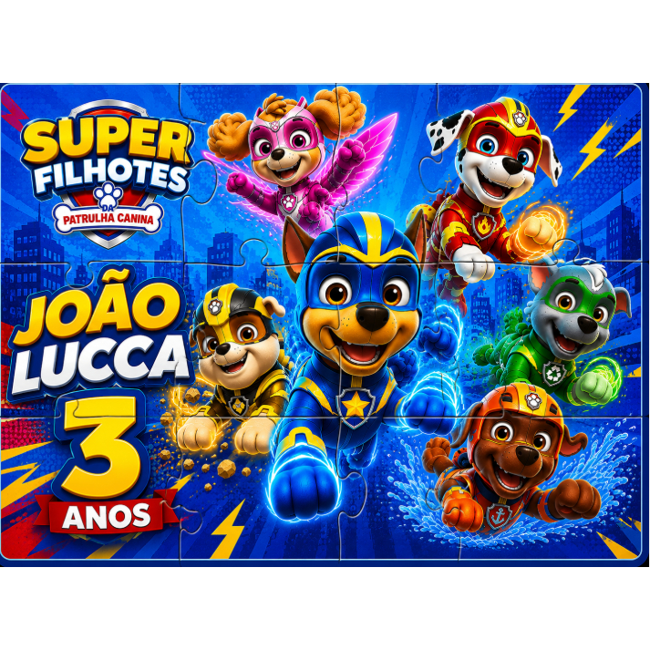 Kit Quebra-Cabeças MDF 10x15 Super Patrulha Canina Personalizado com Nome Idade Lembrancinha de Aniversário Infantil
