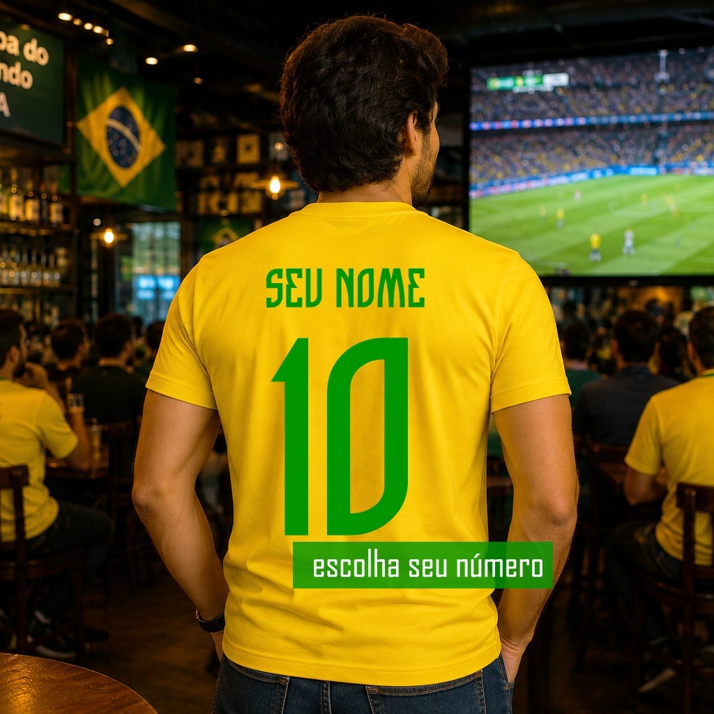 Camiseta Brasil Personalizada com Seu Nome e Número Hexa Copa 2026 Masculina Feminina