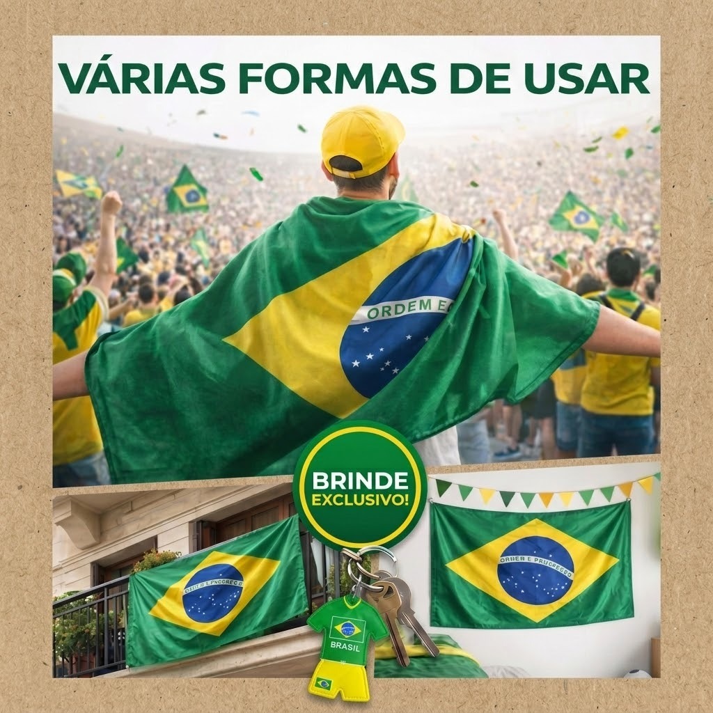 Bandeira do Brasil Copa Do Mundo 2026 Tamanho 1,80x1,00cm +Chaveiro De Brinde Envio Rapido