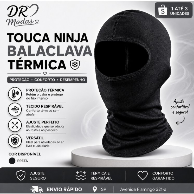 Balaclava Ninja Mascara Proteção UV Preta Térmica Vôlei Militar Ciclismo Moto