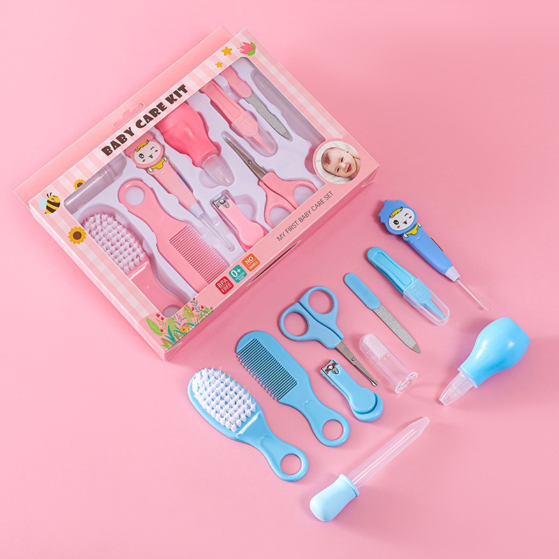 Kit Higiene Infantil 10 Peças com Estojo Portátil Cortador de Unhas Pente Acessórios Presente Chá de Bebê