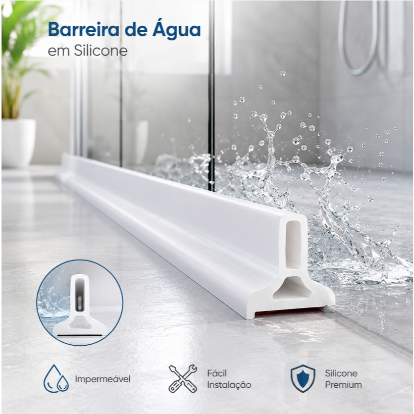 Barreira de Água Silicone 1,6M 2M Vedação para Banheiro Box Cozinha Anti Água