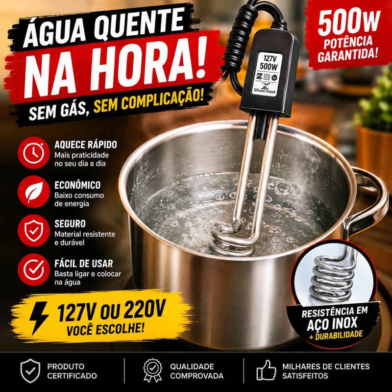 EBULIDOR Elétrico 500W Ferve Água Rápido Portátil 220v I 127v Aquecedor Para Café, Chá, Leite
