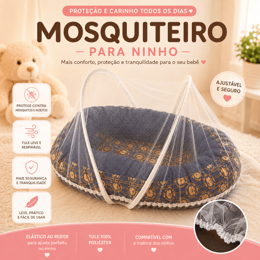 Mosquiteiro para Ninho Redutor de Berço tamanho Universal Segurança do Bebê