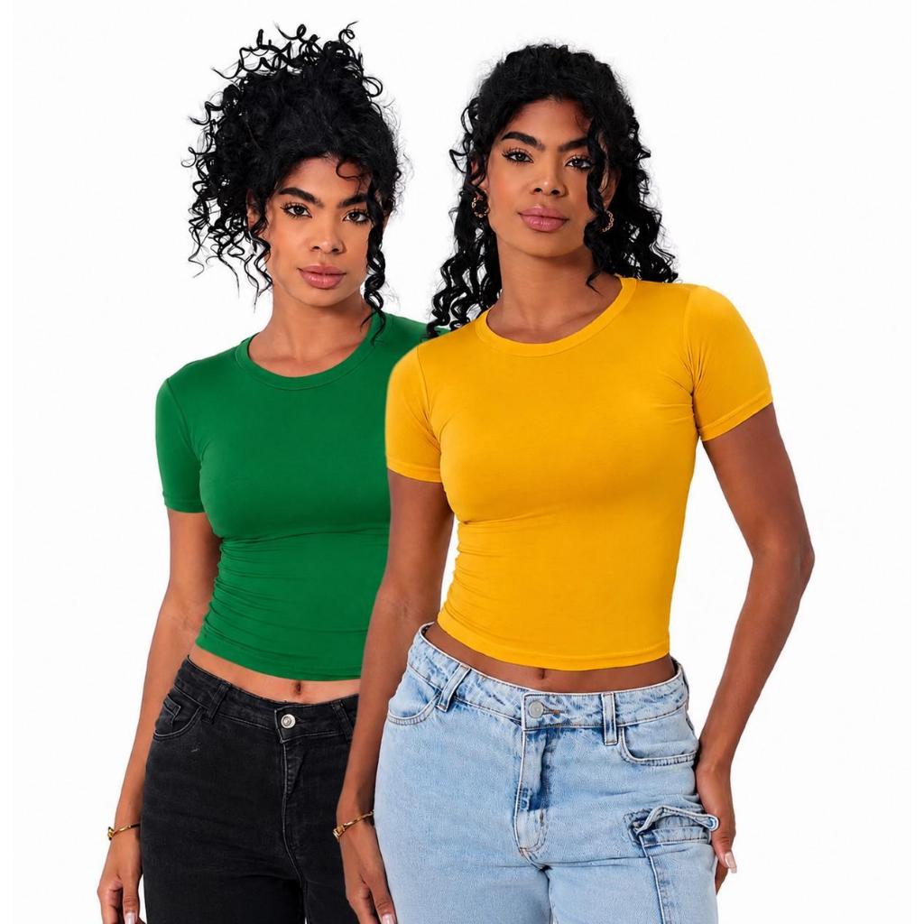 blusa Baby look Feminina Manga  Curta Baby Tee Slim Fit