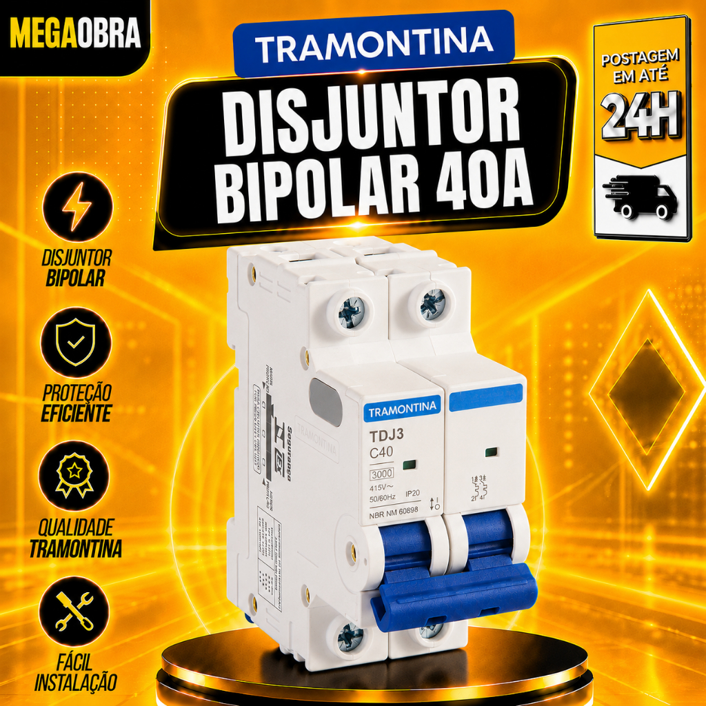 Disjuntor Bipolar 40A Tramontina de Curva C de 40 Amperes Bifásico