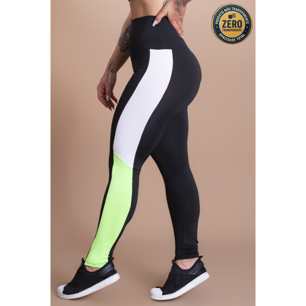 Calça Legging Feminina Fitness Cintura Alta Faixa Lateral Academia Moda Treino ZERO TRANSPARÊNCIA