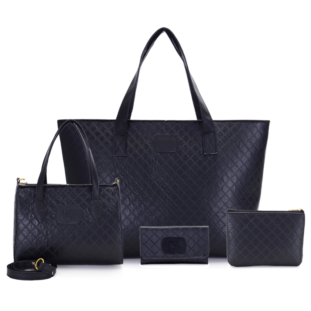Kit Bolsa Sacola Grande Feminina Matelassê + Bolsa Tote Casual Média + Necessaire + Carteira