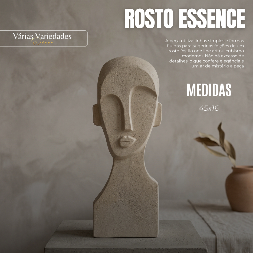 Estátua Objeto Decorativo Rosto Essence 45x16cm Estátua Moderna Tons Neutros Textura Orgânica