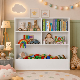 Estante Baú Organizador De Brinquedos Infantil Divisórias Kids Branco 100% MDP