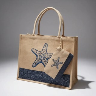 Bolsa Ombro Praia Juta Zíper Fundo Do Mar Estampa Carteira