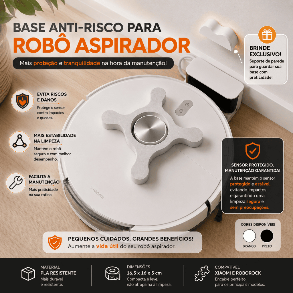 Base para Manutenção e Limpeza do Robô Aspirador Xiaomi e Roborock + Brinde Suporte de Parede