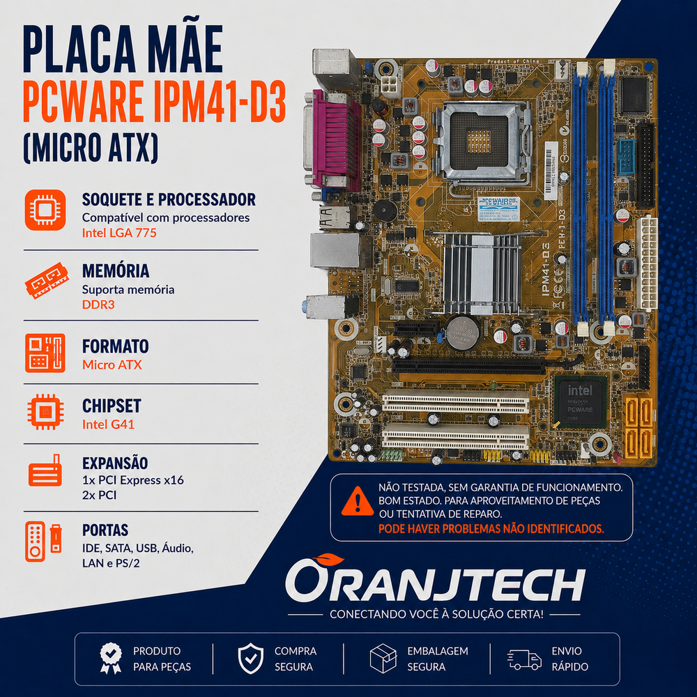 Placa Mãe PCWare IPM41-D3 + Cooler - Sucata