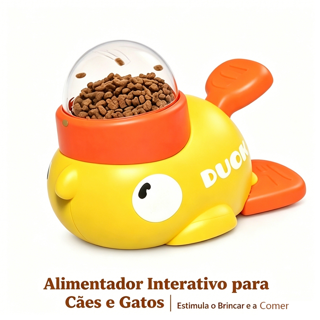 Brinquedo Alimentador Interativo em Forma de Pato para Cães e Gatos - Distribuidor de Ração com Estimulação Mental