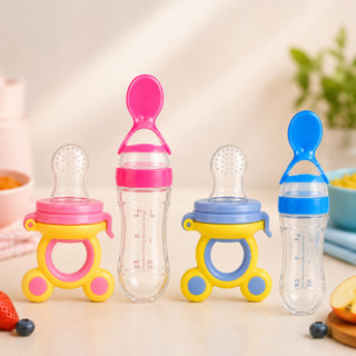 Kit Alimentação Chupeta Mordedor Bebê Porta Frutas e Mamadeira de Silicone com Colher Dosadora
