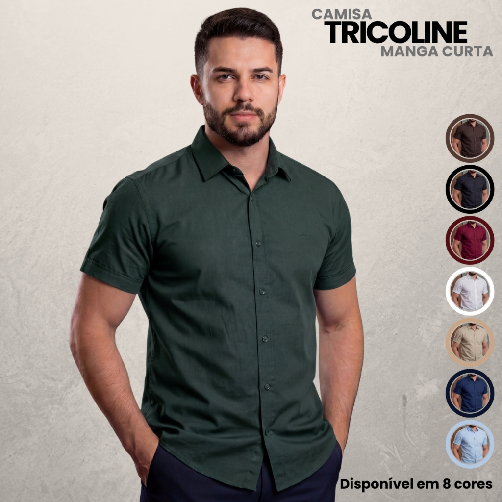 Camisa Social Masculina Básica Manga Curta Casual Confortável Algodão Tricoline | Origem