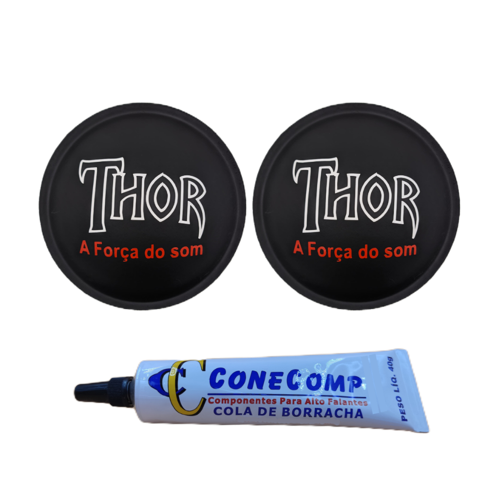 Kit 2 Protetores Calota Thor 135mm Papel Adesivado Para Alto Falante + Cola Borracha Preta 40g