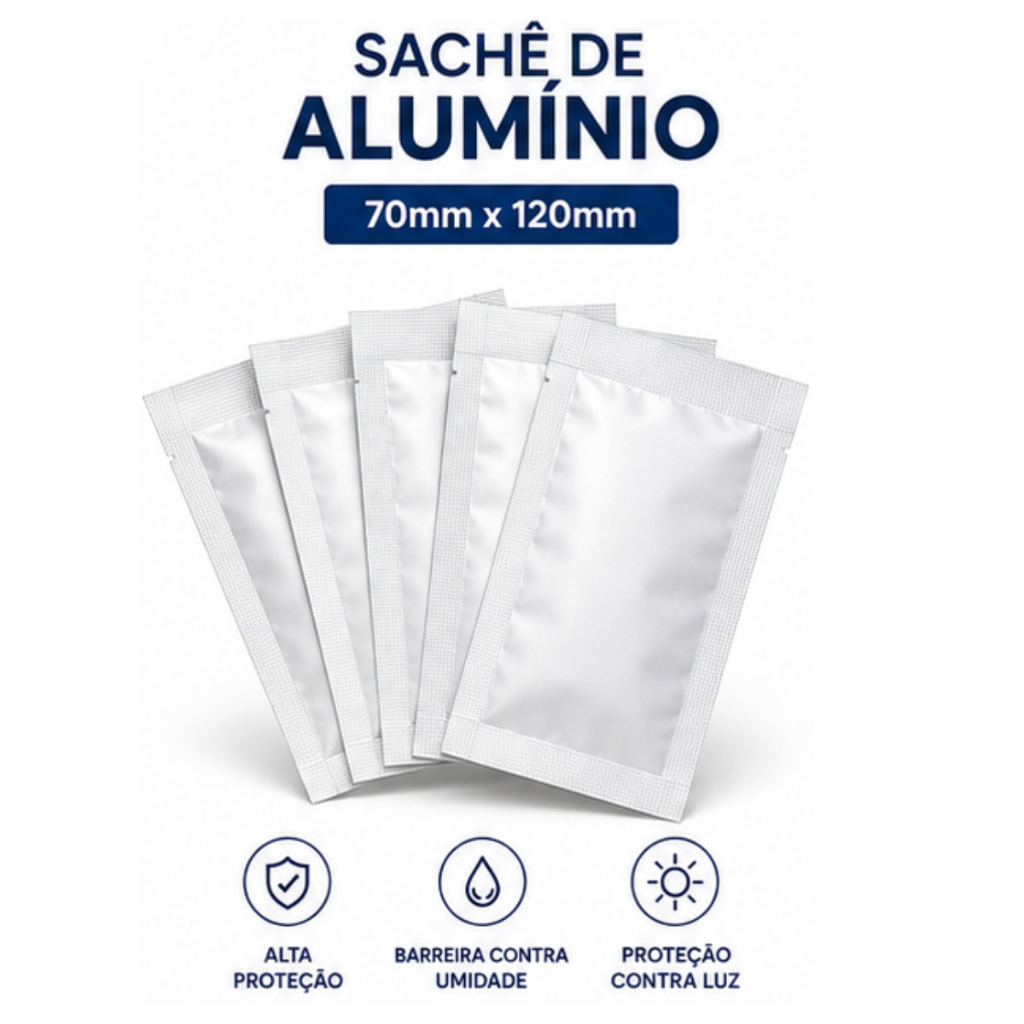 Sachê De Alumínio Para Pós Líquidos Manipulação 70 x 120mm - Pct. 1000un.