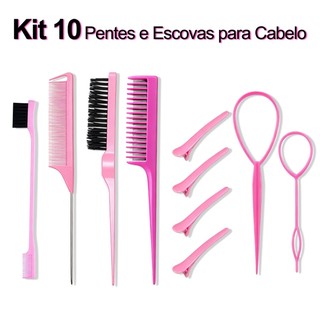 Kit 10 Pcs Pentes e Ferramentas para Penteados, Escovas + Clipe Bico de Pato + Ferramenta…
