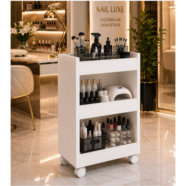Carrinho Auxiliar para Estética e Manicure Organizador Premium Moderno para Salão Luxo