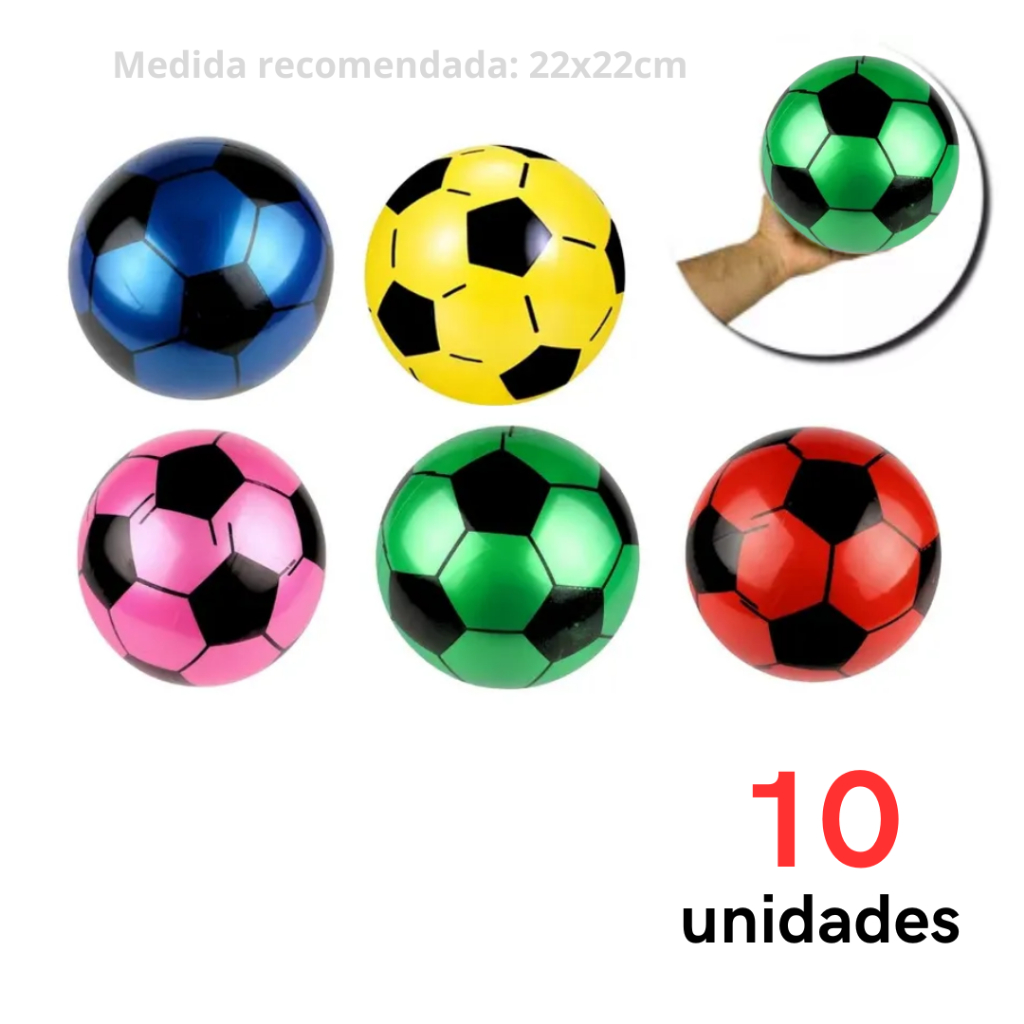 10 Bola de Futebol Dente de Leite Colorida Vinil 22x22cm Diâmetro