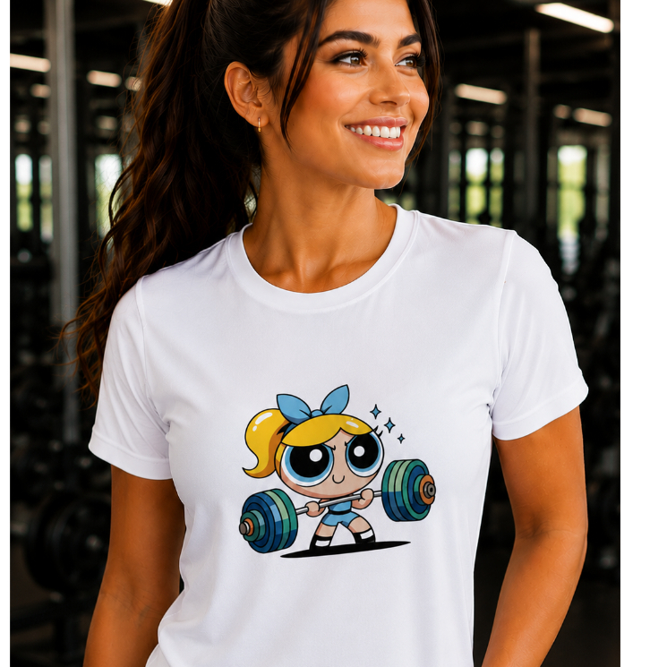 Camiseta Baby Look Meninas Superpoderosas Fitnes Academia Exercício Dry Fit Tecido Premium Uv50 Anti Suor Pilates Yoga