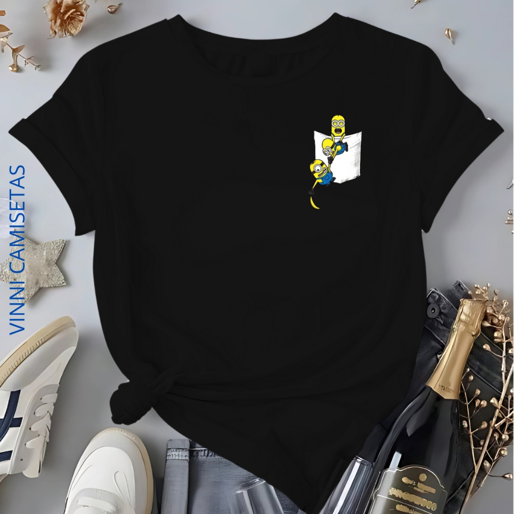Camiseta Minions Bolsinho Adulto Infantil Kids Unissex Blusa 100% Algodão Envio Rápido