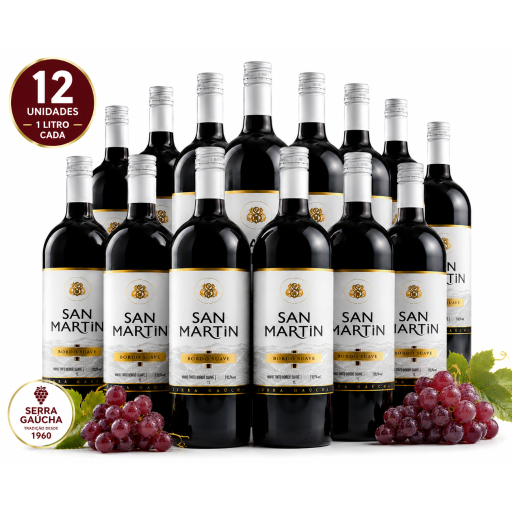 Kit Vinho Tinto Bordo Suave San Martin 1Litro Serra Gaucha