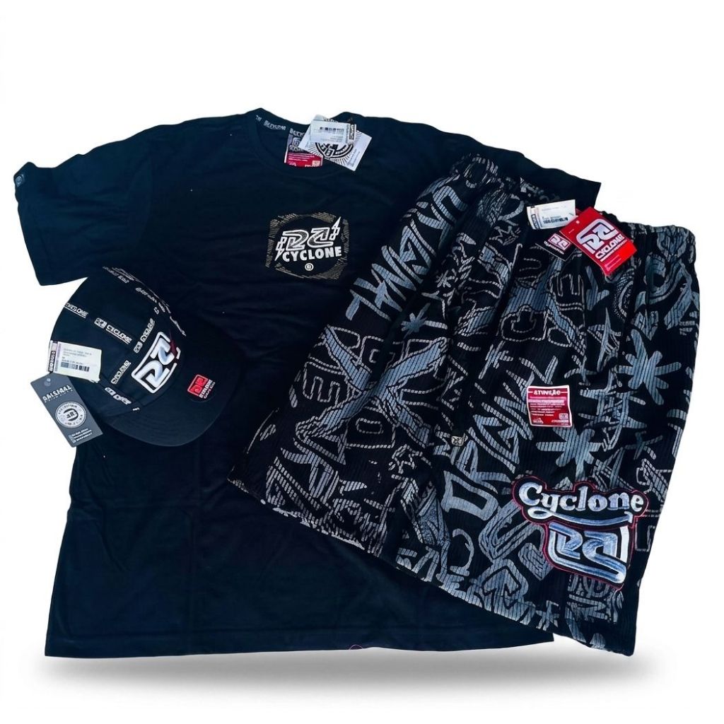 kit Bermuda de veludo + camiseta cyclone e boné cyclone