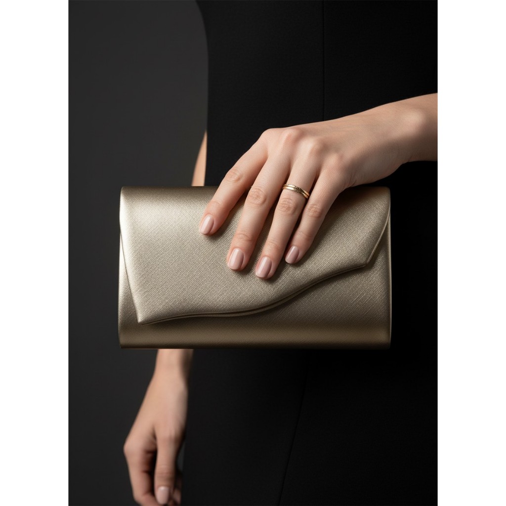 Bolsa Feminina Clutch Tampa Ondulada com Alça Corrente Dourada Elegante Festa