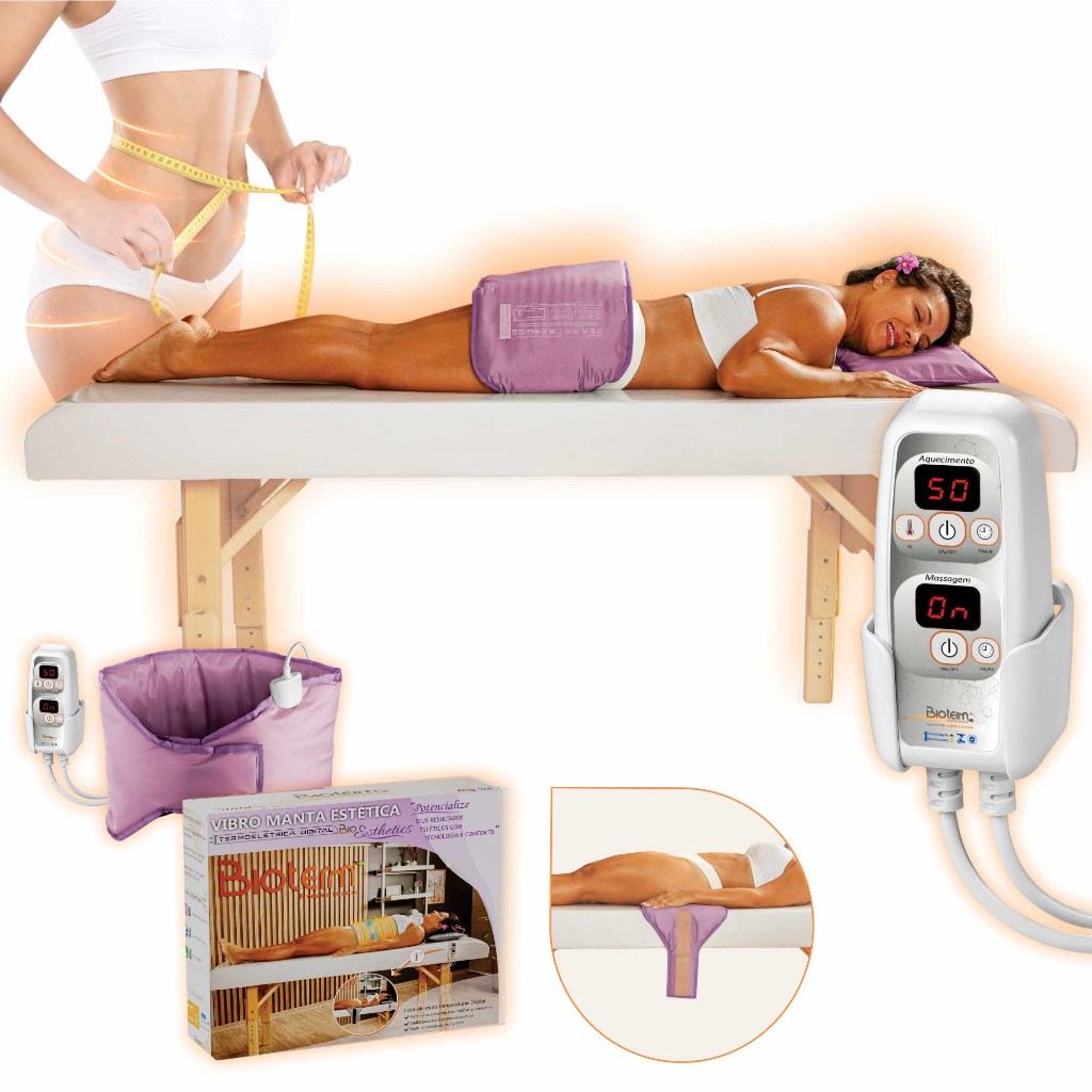 Vibro Manta Térmica Estetica Abdominal Massageadora DIGITAL Bivolt Bio term - Certificação INMETRO e ISO9001 - Cor Lilás