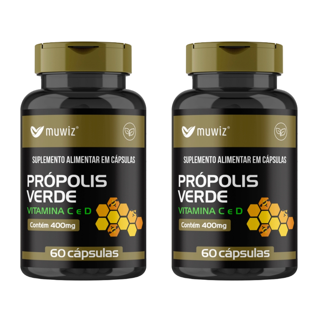 Kit 2 Própolis Verde Vitamina C E Vitamina D 60 Cápsulas Muwiz